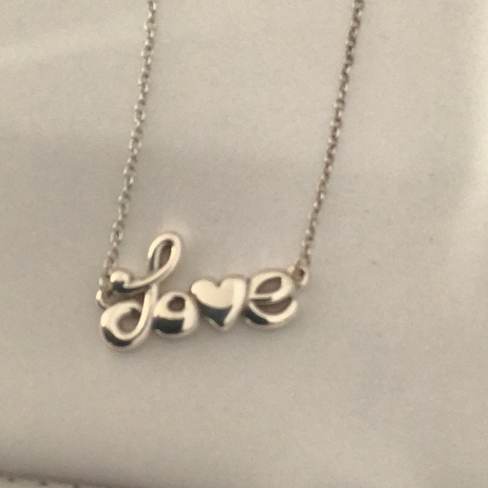 Silver Love Script Necklace with Heart Pendant